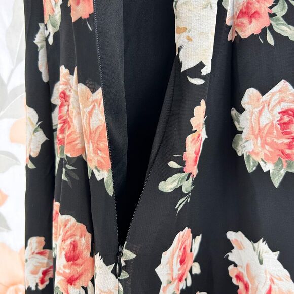 HMS Maxi Dress Womens Small Black Floral Print Adjustable Strap V Neck Racerback - Picture 8 of 13